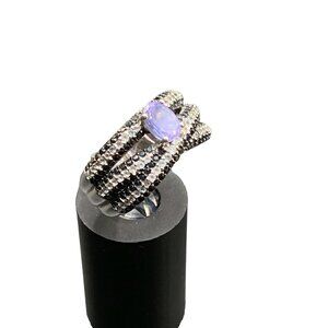 Black Spinel Amethyst and White Topaz Ring Sterling Silver Wearable Size 7 Ring